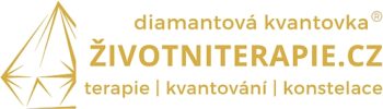 Logo-podpis-zlata-20112025 | životniterapie.cz logo in gold for diamantová kvantovka® Životniterapie.cz with a diamond outline and the slogan 'terapie | kvantování | konstelace'